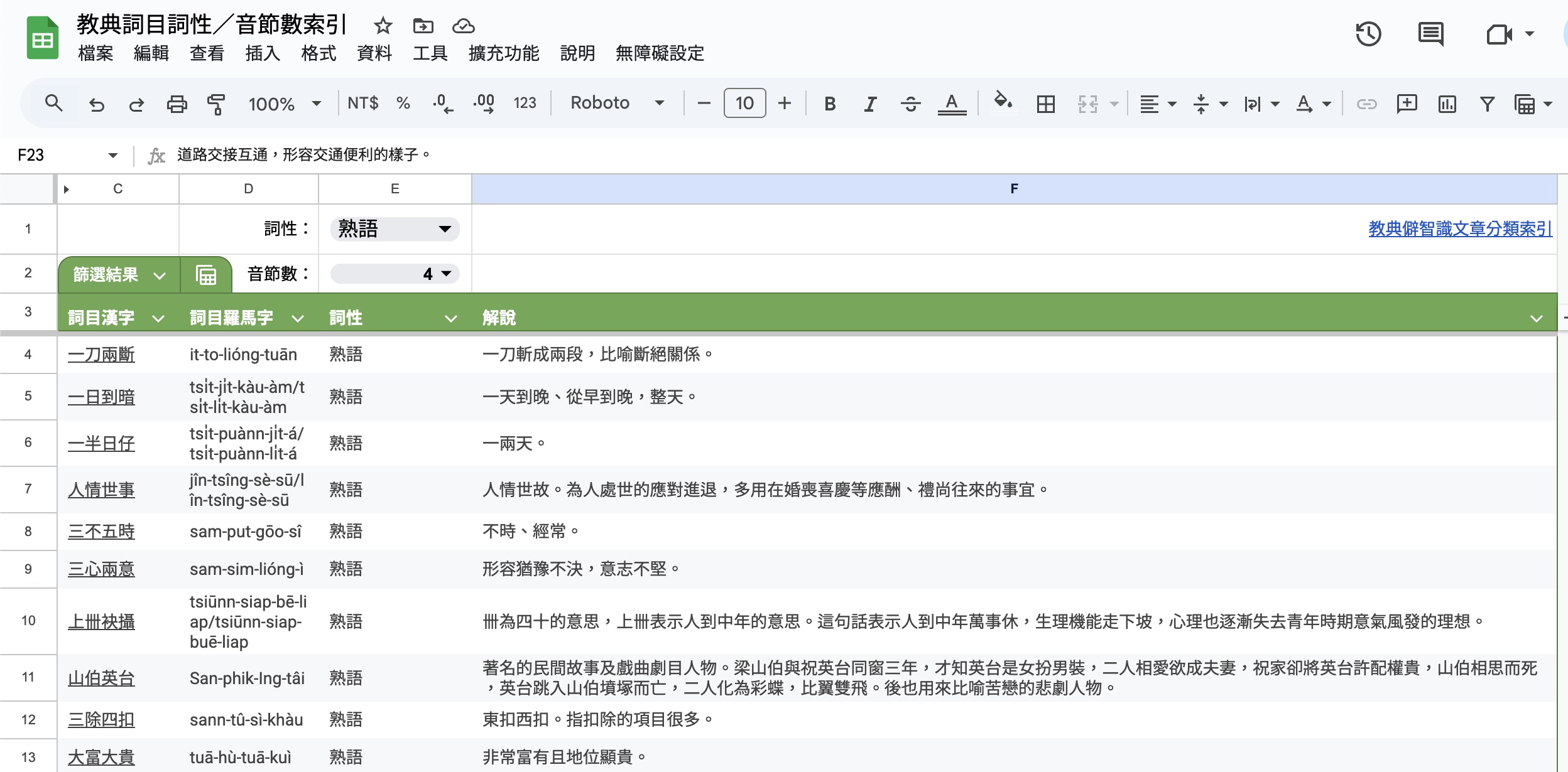 索引表格畫面